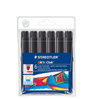 Staedtler Noris Jumbo 340 Pack de 6 Rotuladores Jumbo - Punta de Fibra - Trazo 3mm - Tapa Ventilada - Color Negro