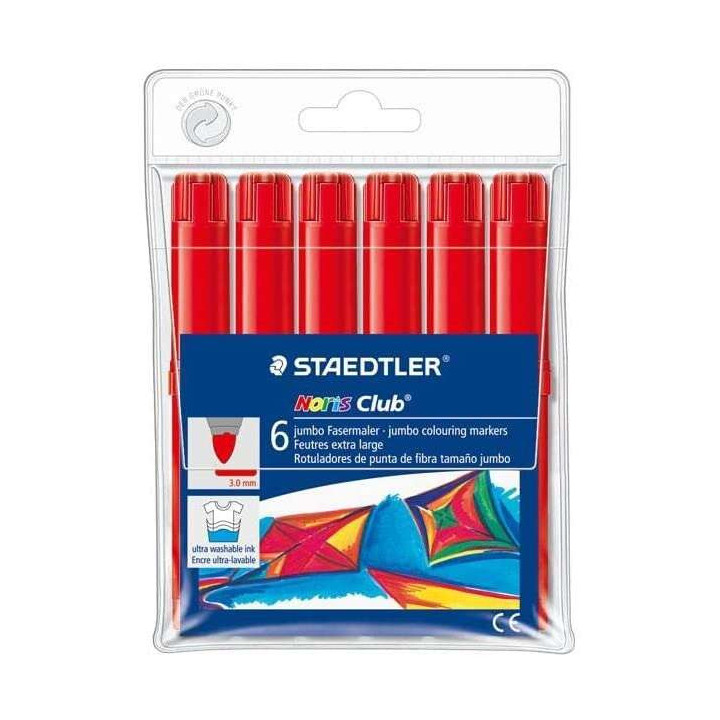 Staedtler Noris Watercolour 340 Pack de 6 Rotuladores de Gran Tamaño - Trazo 3mm Aprox - Lavable Facilmente - Tinta Base de Ag