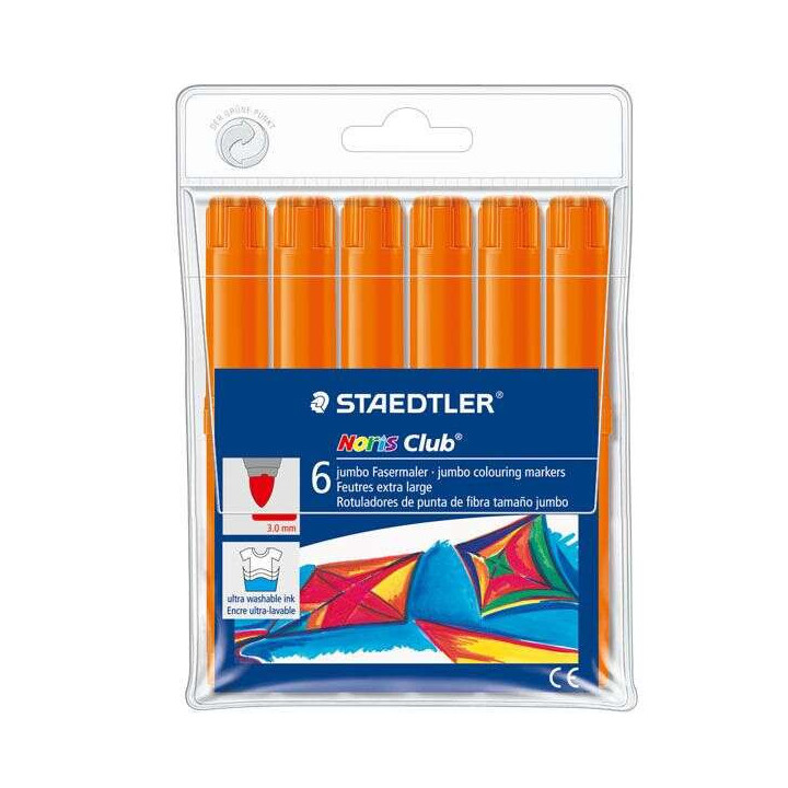 Staedtler Noris Watercolour 340 Pack de 6 Rotuladores de Gran Tamaño - Trazo 3mm Aprox - Lavable Facilmente - Tinta Base de Ag