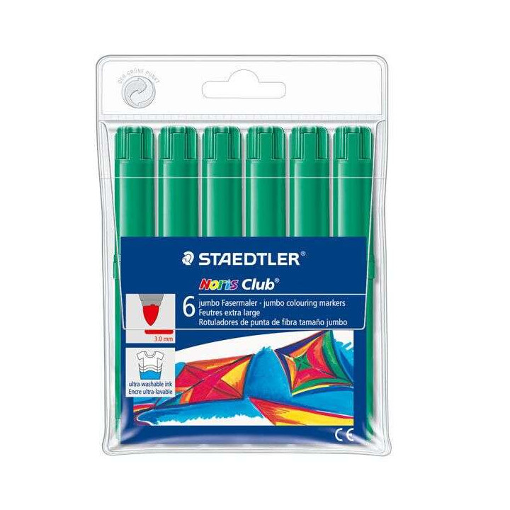 Staedtler Noris Watercolour 340 Pack de 6 Rotuladores de Gran Tamaño - Trazo 3mm Aprox - Lavable Facilmente - Tinta Base de Ag