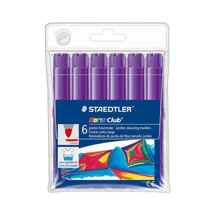 Staedtler Noris Watercolour 340 Pack de 6 Rotuladores de Gran Tamaño - Trazo 3mm Aprox - Lavable Facilmente - Tinta Base de Ag