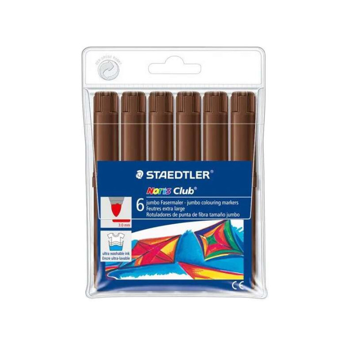 Staedtler Noris Watercolour 340 Pack de 6 Rotuladores de Gran Tamaño - Trazo 3mm Aprox - Lavable Facilmente - Tinta Base de Ag