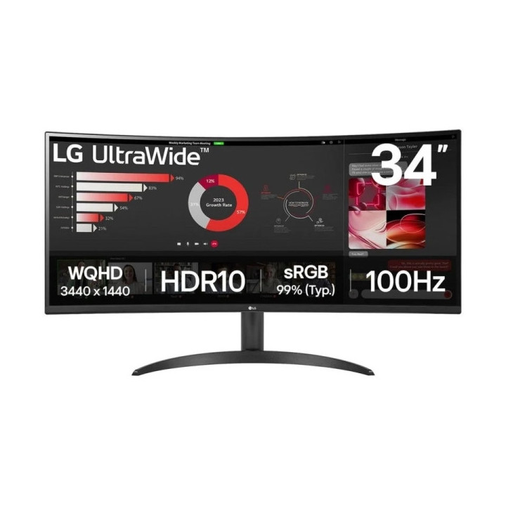 LG Ultrawide Monitor 34" Curvo LED VA WQHD 100Hz HDR10 FreeSync - Respuesta 5ms - Angulo de Vision 178º - 21:9 - HDMI