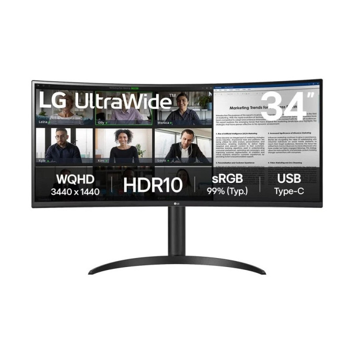 LG Ultrawide Monitor 34" Curvo LED VA WQHD 100Hz - Respuesta 5ms - Angulo de Vision 178º - Ajustable en Altura e Inclinacion -