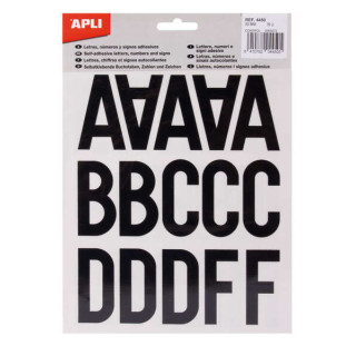 Apli Letras de Palo Mayusculas Adhesivas - Altura 50mm - Pack de 5 Hojas - Color Negro - Facil Identificacion y Señalizacion