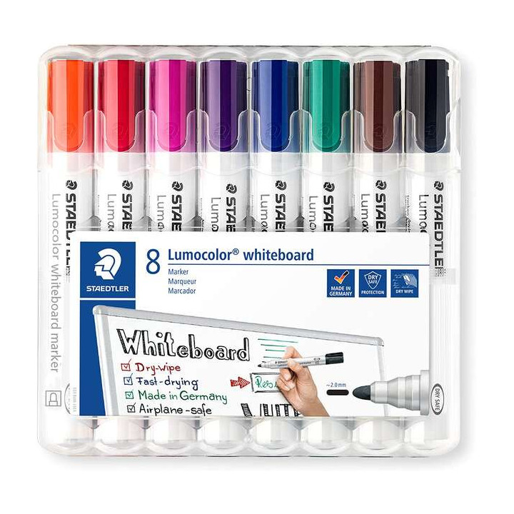 Staedtler Lumocolor 351 Pack de 8 Marcadores para Pizarra Blanca - Secado Rapido - Colores Surtidos