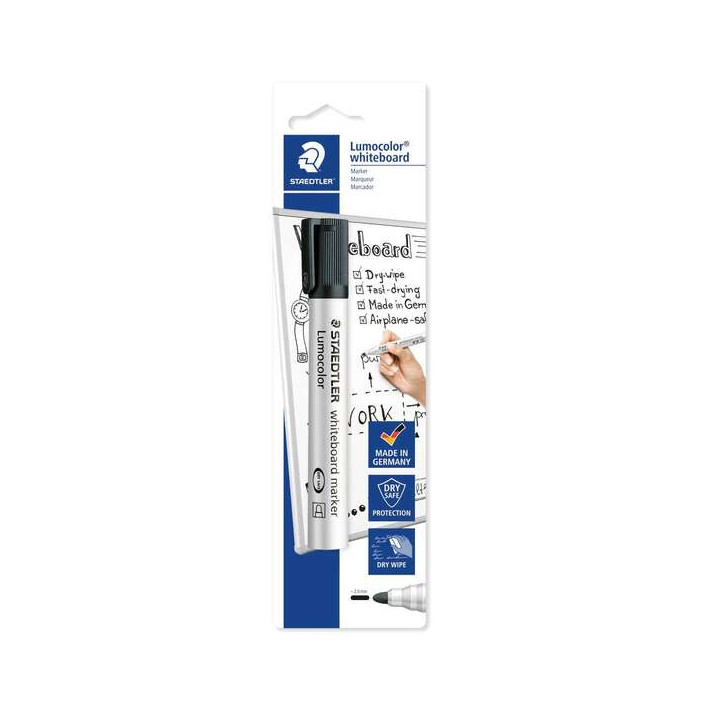 Staedtler Lumocolor 351 Rotulador para Pizarra Blanca - Trazo 2mm - Secado Rapido - Recargable - Color Negro