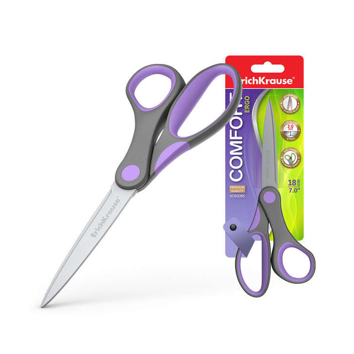 Erichkrause Tijeras Comfort - Cuchillas de Acero Inoxidable - Afilado Doble Avanzado - Resistente a La Corrosion - Mangos Ergon