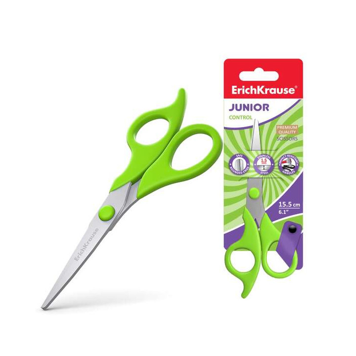 Erichkrause Tijeras Junior Control de Acero Inoxidable 15.5cm - Extremos Redondeados - Resistente a la Corrosion - Mangos Ergon