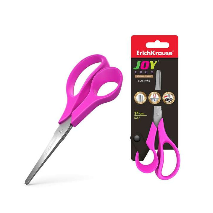 Erichkrause Joy Ergo Tijeras de Acero Inoxidable 14cm - Extremos Redondeados - Resistente a la Corrosion - Mangos Ergonomicos -