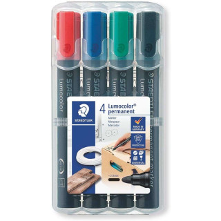 Staedtler Lumocolor 352 Pack de 4 Marcadores Permanentes - Secado Rapido - Practico Estuche de Sobremesa - Colores Rojo
