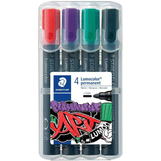 Staedtler Lumocolor 352 Pack de 4 Marcadores Permanentes - Secado Rapido - Practico Estuche de Sobremesa - Colores Rojo