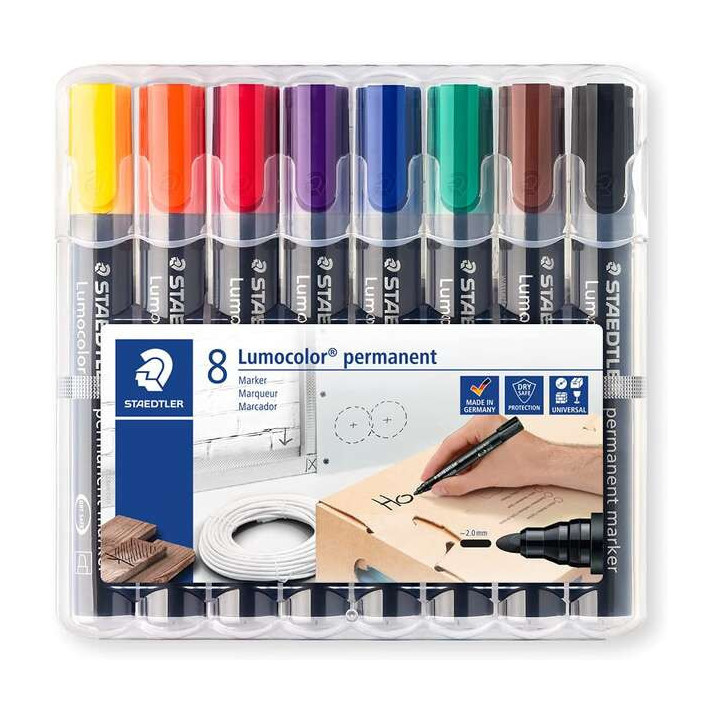 Staedtler Lumocolor 352 Pack de 8 Marcadores Permanentes - Secado Rapido - Colores Surtidos