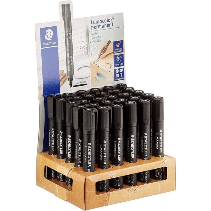 Staedtler Lumocolor 352 Expositor de 30 Rotuladores Permanentes - Punta Redonda - Trazo 2mm Aprox - Capuchon con Clip - Secado