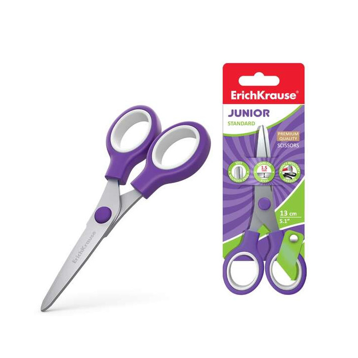 Erichkrause Standard Junior Tijeras de Acero Inoxidable 13cm - Extremos Redondeados - Resistente a la Corrosion - Mangos de Pla