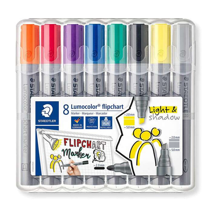 Staedtler Lumocolor Flipchart 356 Pack de 8 Marcadores Permanentes - Tinta Base de Agua - Colores Surtidos