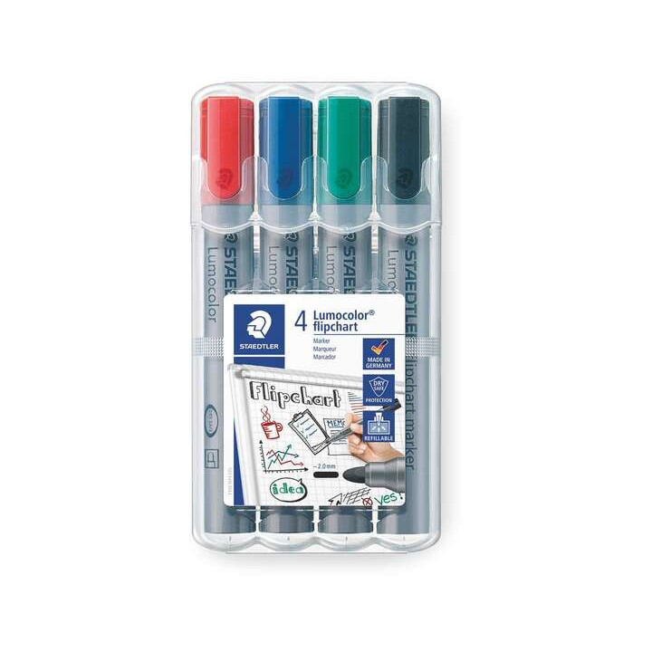 Staedtler Lumocolor Flipchart 356 Pack de 4 Marcadores Permanentes - Tinta Base de Agua - Colores Surtidos