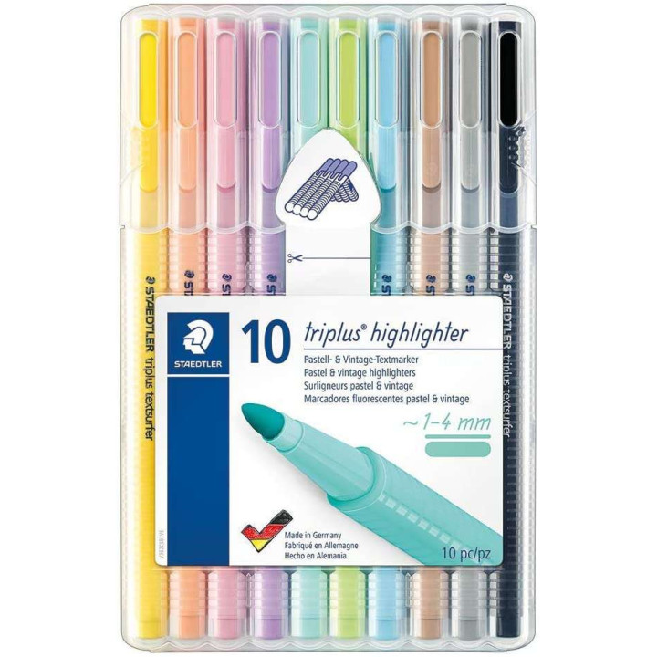 Staedtler Triplus Textsurfer 362 Pack de 10 Marcadores Fluorescentes - Trazo 1 - 4mm Aprox - Tina Base de Agua - Colores Surtid