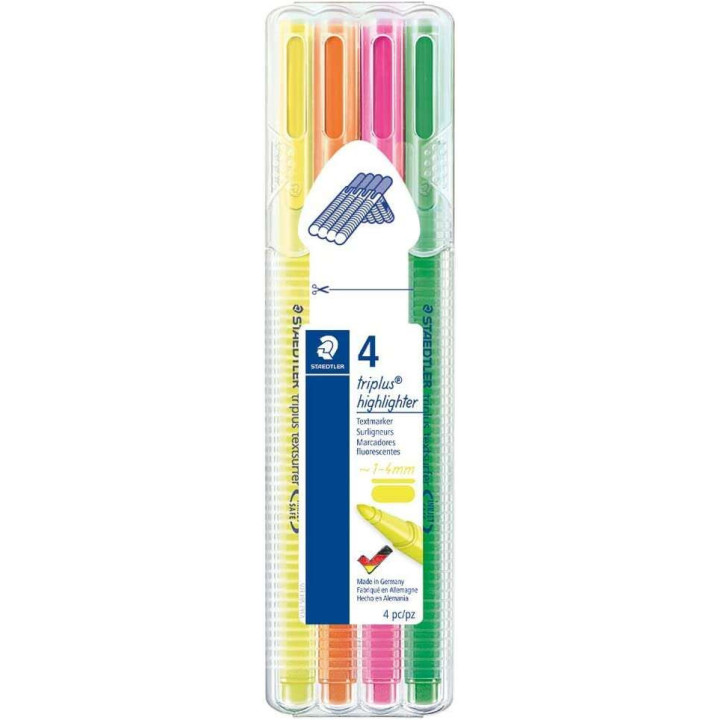 Staedtler Triplus Textsurfer 362 Pack de 4 Marcadores Fluorescentes - Trazo 1 - 4mm Aprox - Tina Base de Agua - Colores Surtido