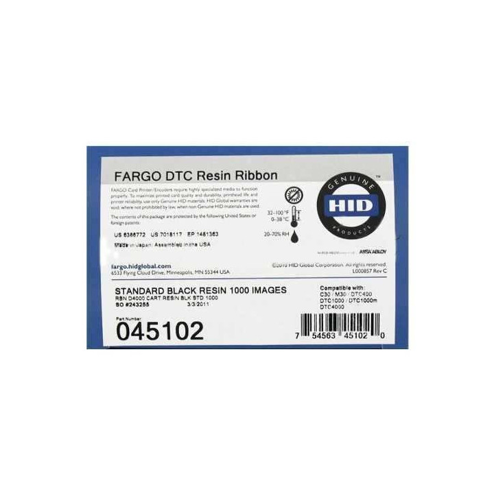 Fargo HID DTC1000 DTC1250 Cinta de Transferencia Termica Original Negro 1.000p + Rodillo de Limpieza - 045102