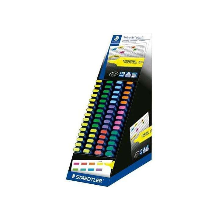 Staedtler Textsurfer Classic 364 Expositor de 60 Marcadores Fluorescentes - Punta Biselada 1 - 5 mm Aprox - Secado Rapido - Col