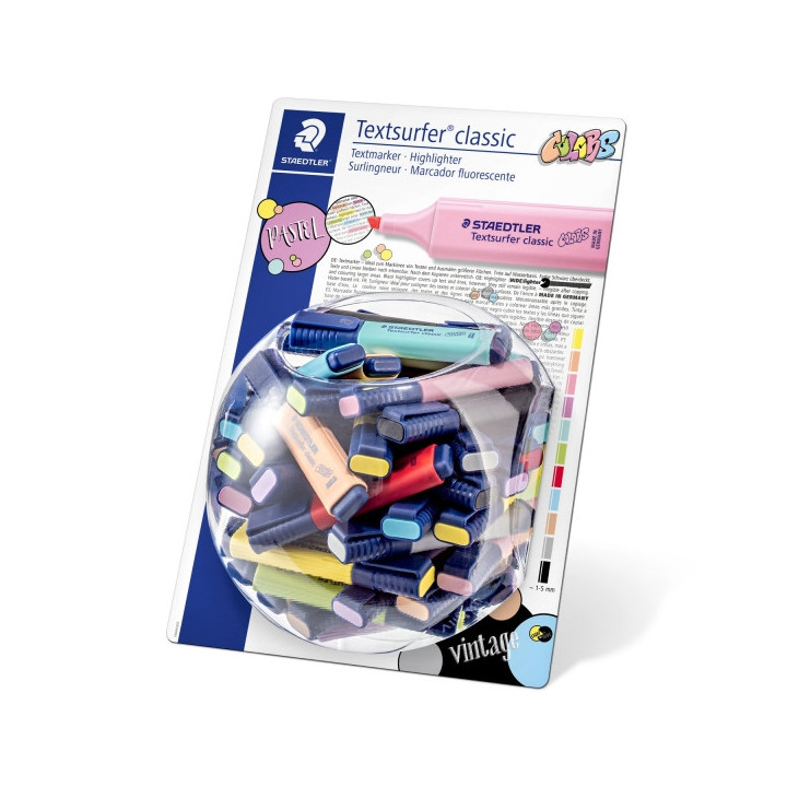 Staedtler Textsurfer Classic 364 Expositor de 100 Marcadores Fluorescentes - Punta Biselada 1 - 5 mm Aprox - Secado Rapido - Co