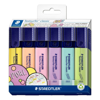 Staedtler Textsurfer Classic 364 Pastel Pack de 6 Marcadores Fluorescentes - Secado Rapido - Trazo 1 - 5mm Aprox - Colores Past