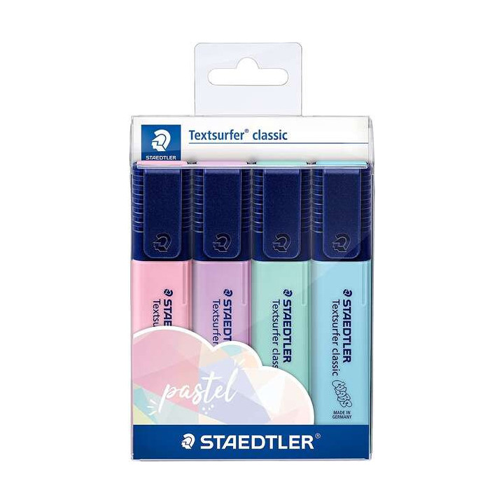 Staedtler Textsurfer Classic 364 Pack de 4 Marcadores Fluorescentes - Secado Rapido - Trazo 1 - 5mm Aprox - Colores Surtidos