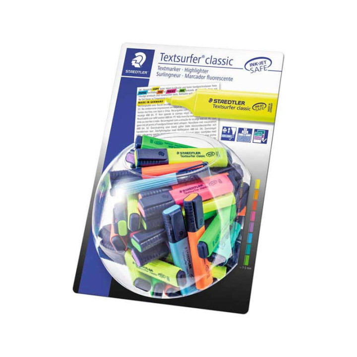 Staedtler Textsurfer Classic 364 Expositor de 100 Marcadores Fluorescentes - Punta Biselada 1 - 5 mm Aprox - Secado Rapido - Co