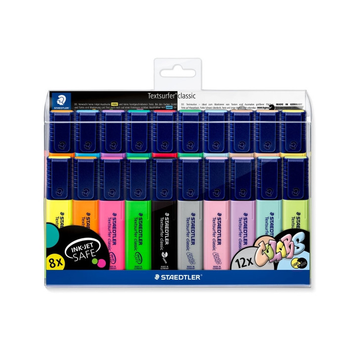 Staedtler Textsurfer Classic 364 Pack de 20 Marcadores Fluorescentes - Punta Biselada 1 - 5mm Aprox - Secado Rapido - Colores S