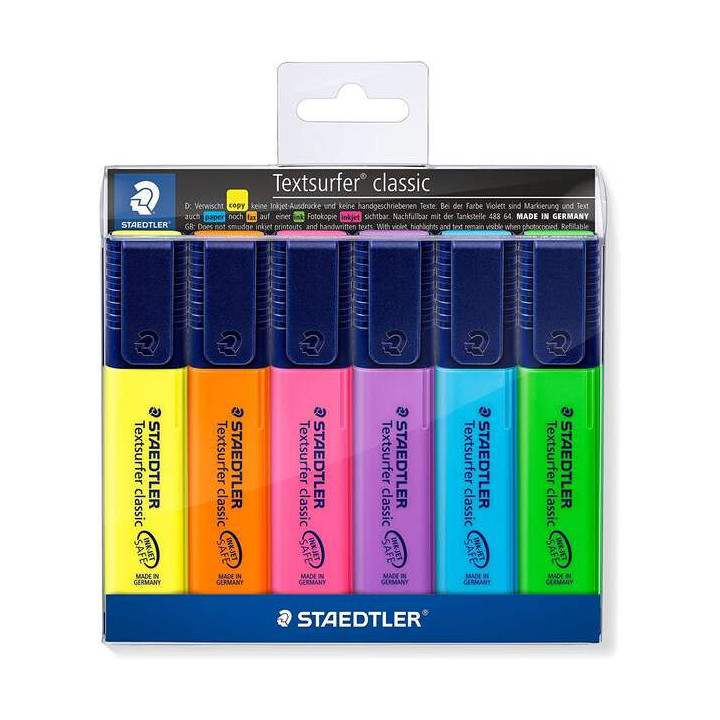 Staedtler Textsurfer Classic 364 Pack de 6 Marcadores Fluorescentes - Secado Rapido - Trazo 1 - 5mm Aprox - Colores Surtidos