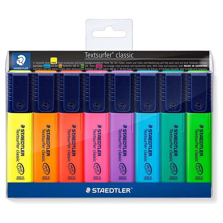 Staedtler Textsurfer Classic 364 Pack de 8 Marcadores Fluorescentes - Secado Rapido - Trazo 1 - 5mm - Colores Surtidos