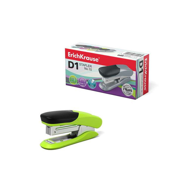 Erichkrause Grapadora â„–10 D1 - Hasta 20 Hojas - Plastico Resistente a Golpes - Mecanismo de Acero de Alta Calidad - Colo