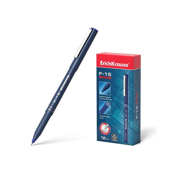 Erichkrause F-15 Rotulador Punta Fina - Trazo de 0.6mm - Clip Metalico - Color Azul