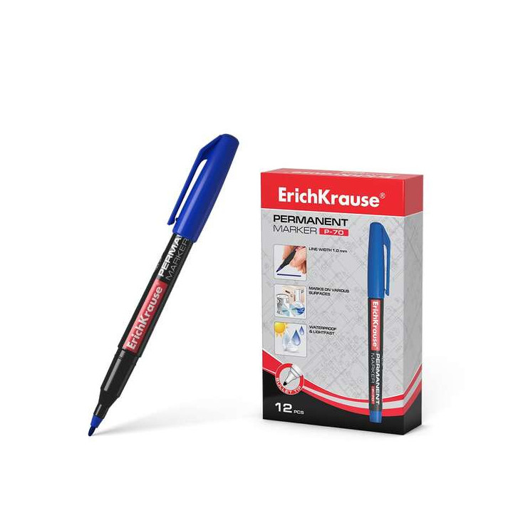 Erichkrause Marcador Permanente P-70 - Punta de Bala de 1.0mm - Resistente al Agua y a La Luz - Color Azul