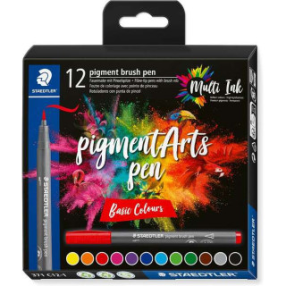 Staedtler 371 Pack de 12 Rotuladores Punta de Pincel Suave - Colores Vivos y Brillantes - No Amarillea con el Paso del Tiempo -
