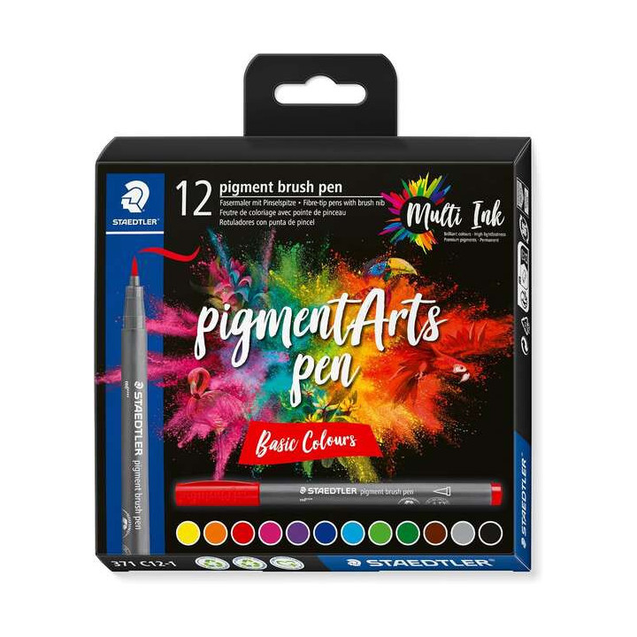 Staedtler 371 Pack de 12 Rotuladores Punta de Pincel Suave - Colores Vivos y Brillantes - No Amarillea con el Paso del Tiempo -