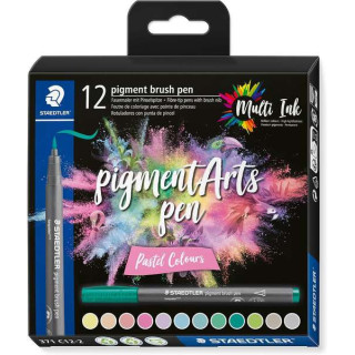 Staedtler 371 Pack de 12 Rotuladores Punta de Pincel Suave - Colores Vivos y Brillantes - No Amarillea con el Paso del Tiempo -
