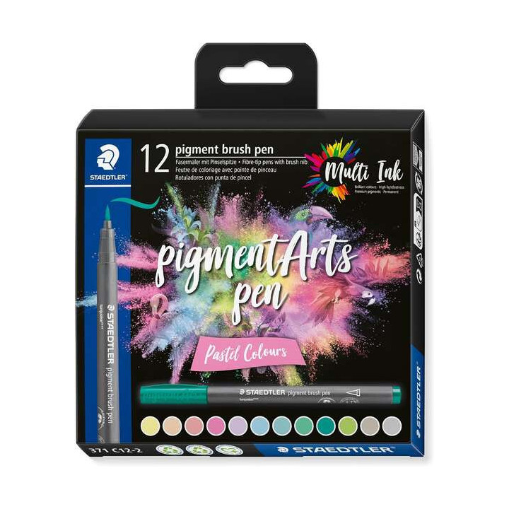 Staedtler 371 Pack de 12 Rotuladores Punta de Pincel Suave - Colores Vivos y Brillantes - No Amarillea con el Paso del Tiempo -