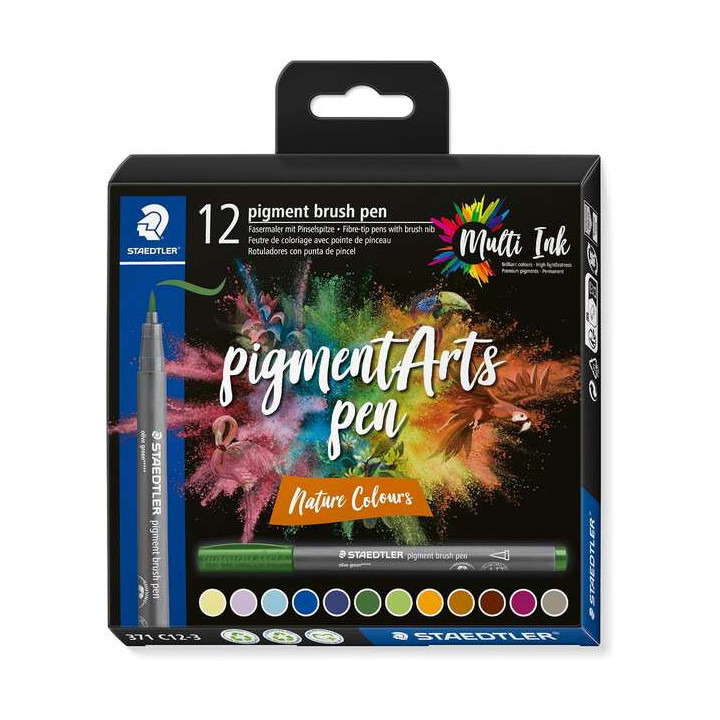 Staedtler 371 Pack de 12 Rotuladores Punta de Pincel Suave - Colores Vivos y Brillantes - No Amarillea con el Paso del Tiempo -
