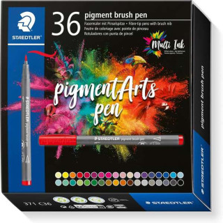 Staedtler 371 Pack de 36 Rotuladores Punta de Pincel Suave - Colores Vivos y Brillantes - No Amarillea con el Paso del Tiempo -