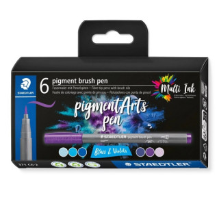 Staedtler 371 Pack de 6 Rotuladores Punta de Pincel Suave - Colores Vivos y Brillantes - No Amarillea con el Paso del Tiempo -