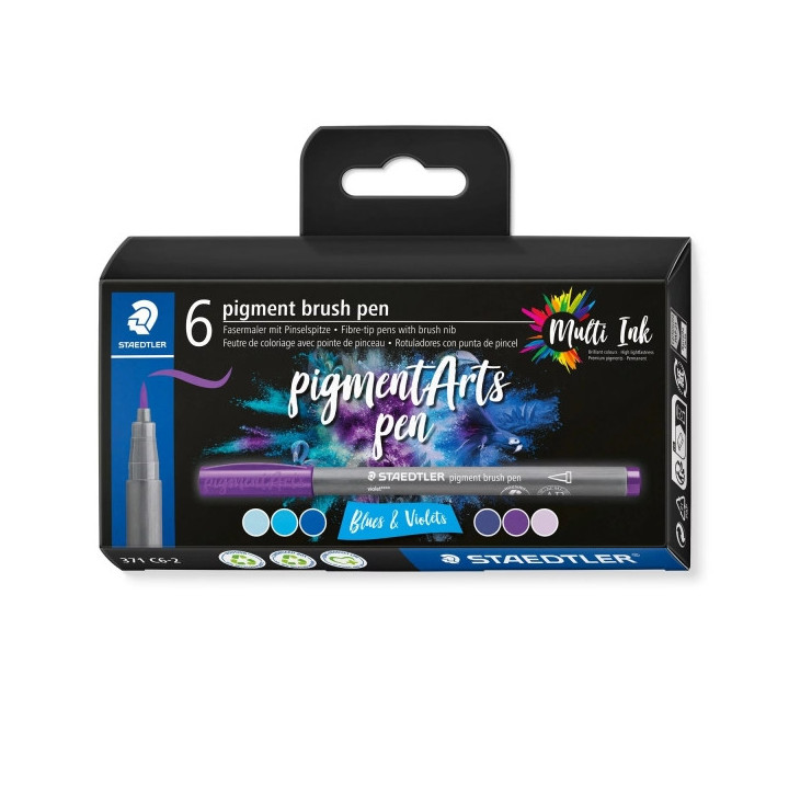 Staedtler 371 Pack de 6 Rotuladores Punta de Pincel Suave - Colores Vivos y Brillantes - No Amarillea con el Paso del Tiempo -