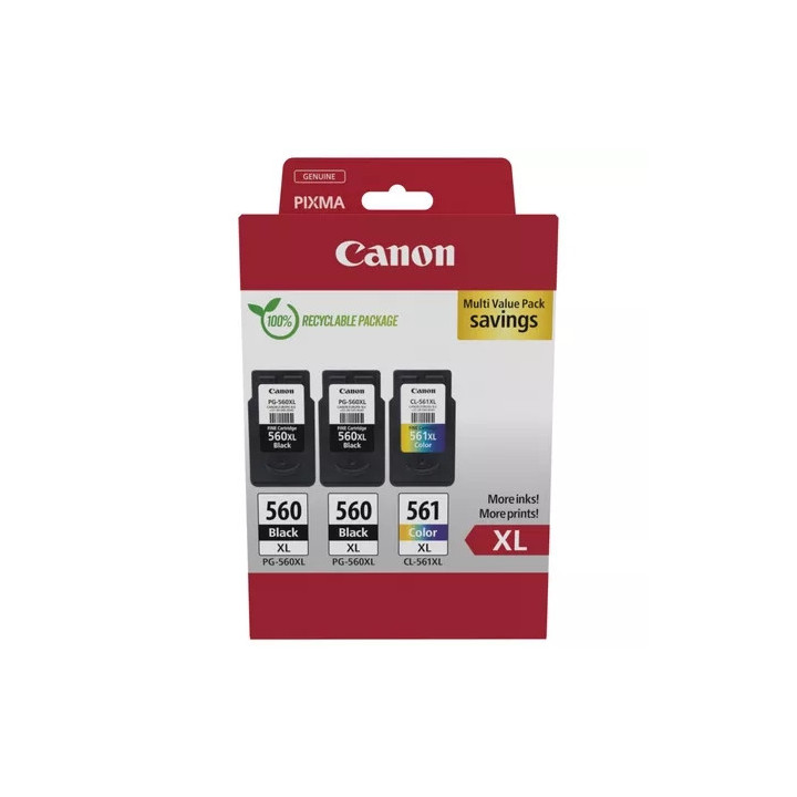 Canon PG-560XL + CL-561XL Pack de 3 Cartuchos de Tinta Originales - 3712C009