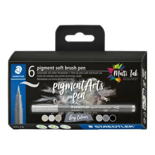 Staedtler 372 Pack de 6 Rotuladores Punta de Pincel Suave - Colores Vivos y Brillantes - No Amarillea con el Paso del Tiempo -