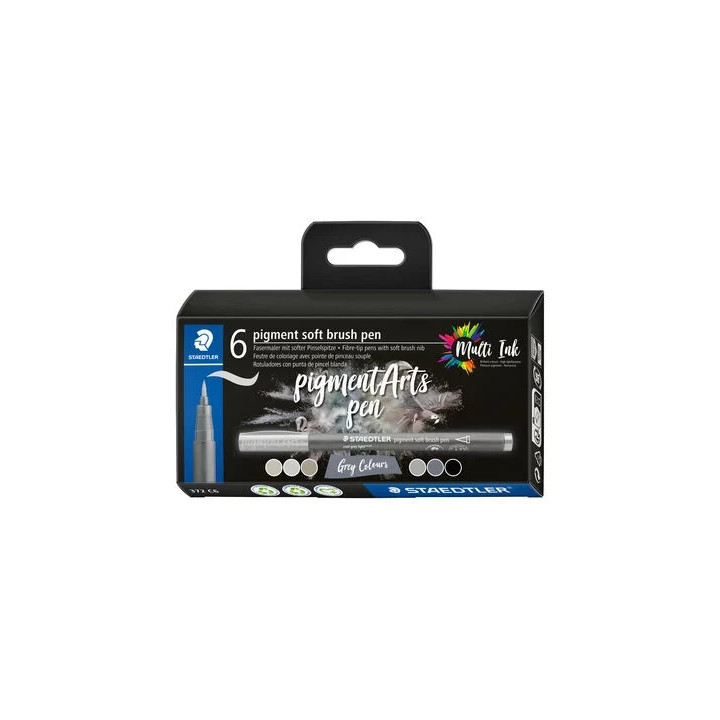 Staedtler 372 Pack de 6 Rotuladores Punta de Pincel Suave - Colores Vivos y Brillantes - No Amarillea con el Paso del Tiempo -