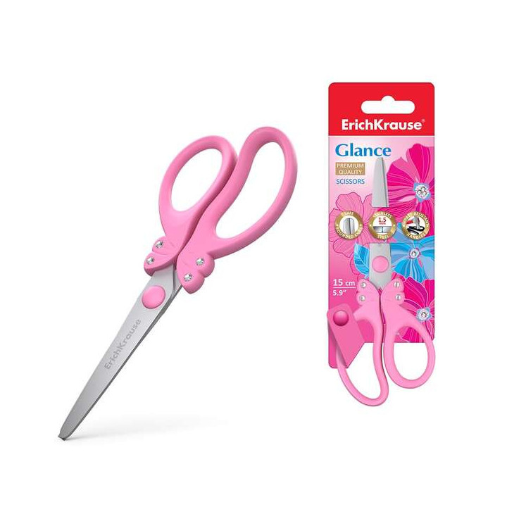 Erichkrause Glance Tijeras con Cuchillas de Acero Inoxidable 15cm - Extremos Redondeados - Mangos Ergonomicos - Colores Aleator