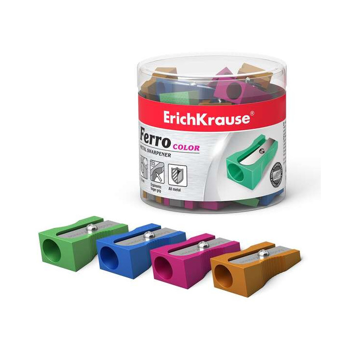 Erichkrause Ferro Color Sacapuntas de Aluminio con Agarre Ergonomico - Orificio de 8mm - Cuchilla de Acero al Carbono - Colores