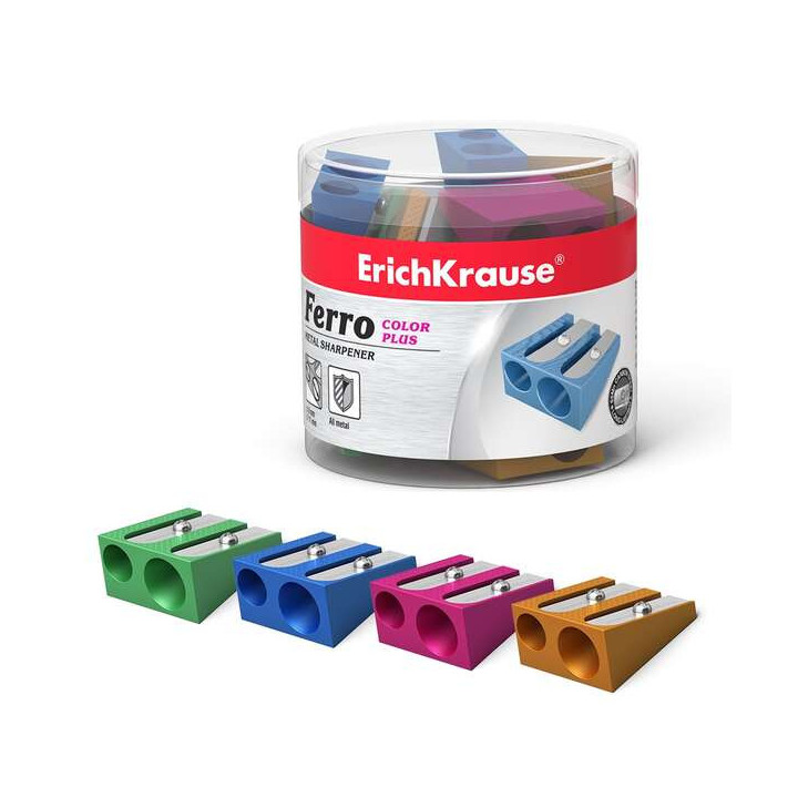 Erichkrause Ferro Color Plus - Sacapuntas Doble de Aluminio - Agarre Ergonomico - 8mm y 11mm de Diametro - Color Surtido