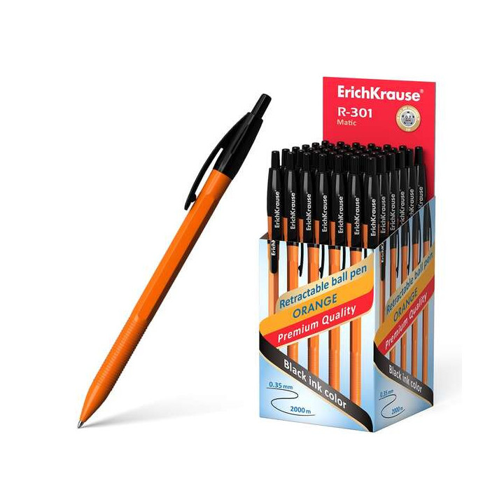 Erichkrause Boligrafo Automatico R-301 Naranja Matic 07 - Cuerpo Hexagonal Opaco - Grip - Punta de 07mm - Tinta de Secado Rapid